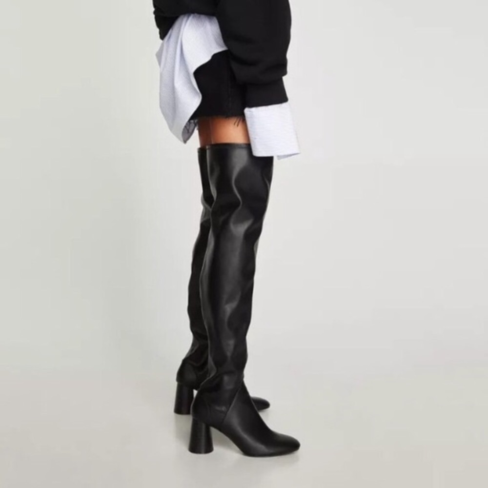Zara black over the knee thigh high boots